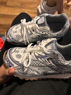 Men's White and Silver Mesh Athletic Sneakers